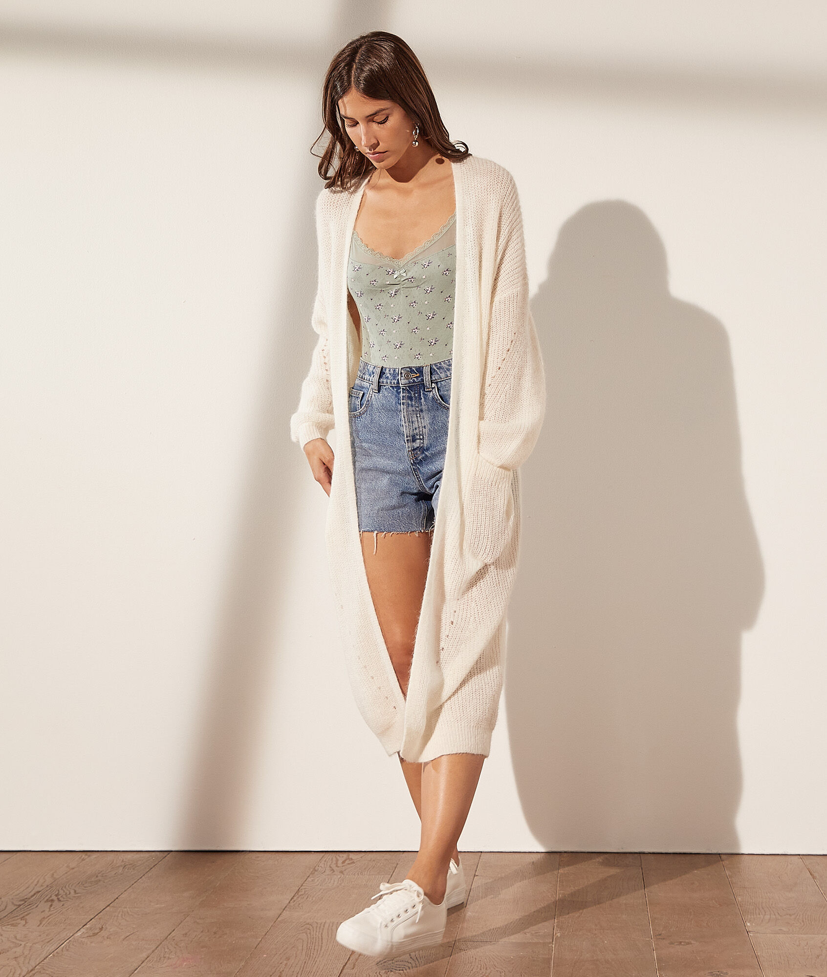 Gilet long en maille - Paulie - S - Ecru - Femme - Etam