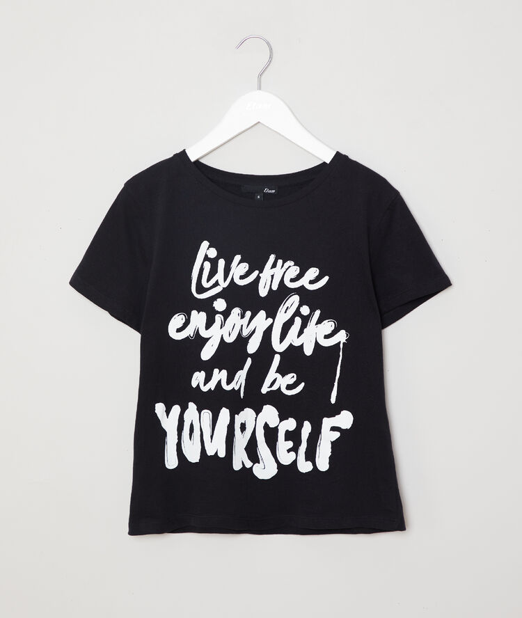 T-shirt en coton "live free enjoy life and be yourself" noir.