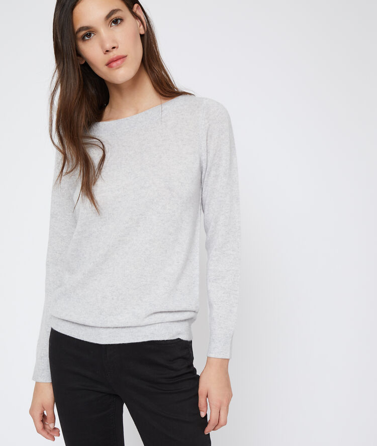 Pull col bateau en cachemire gris chine clair.