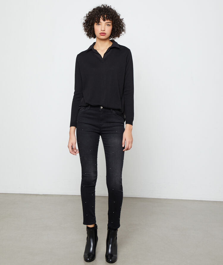 Jean slim détails perle noir.