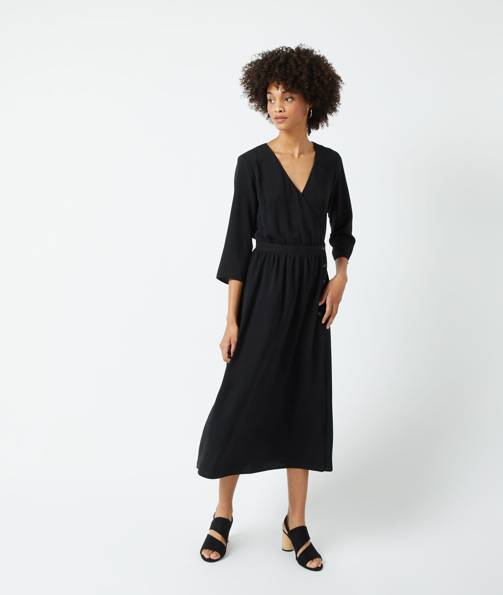 Robe longue cache-coeur noir.