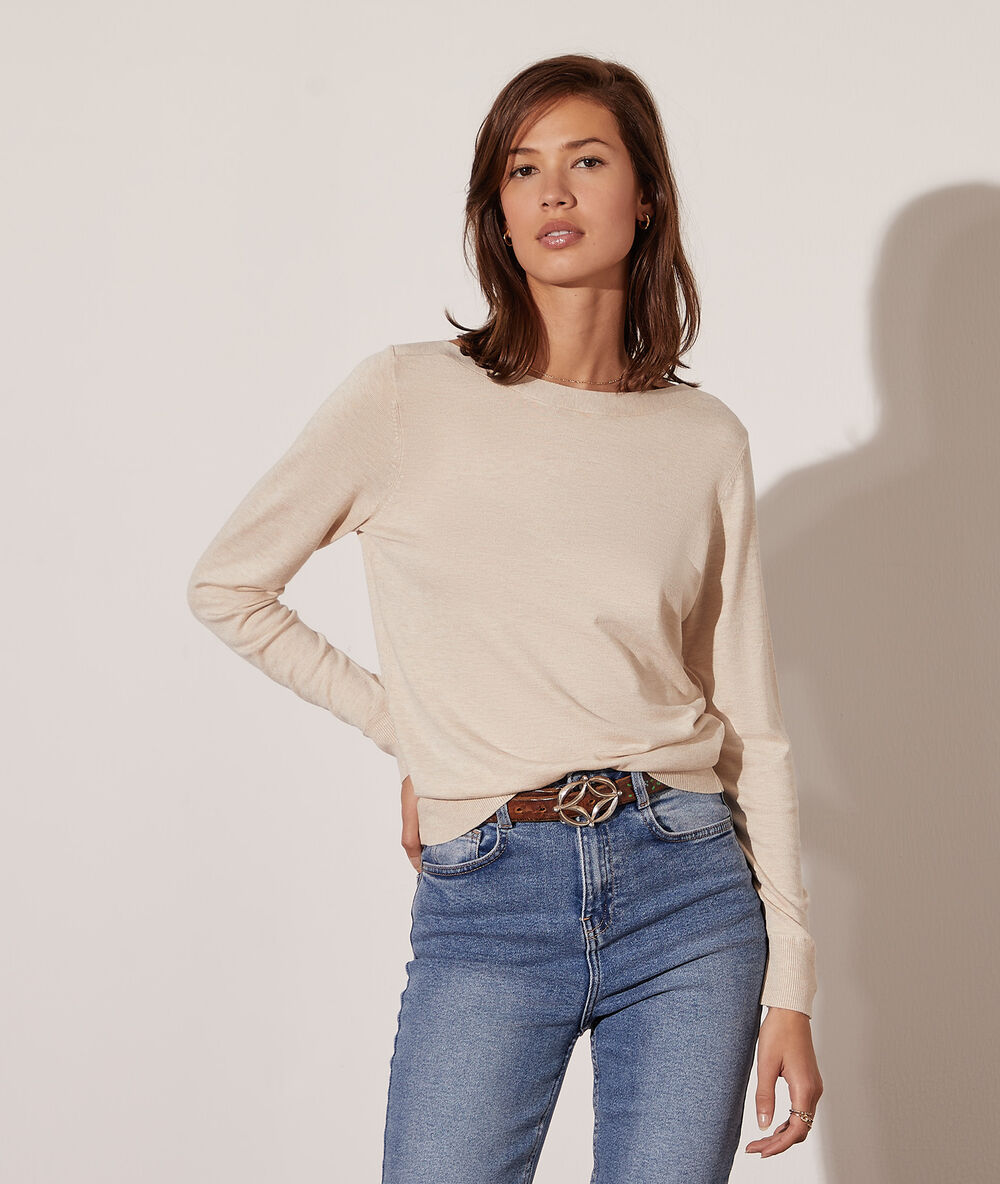 Pull col bateau en maille éco-responsable beige chine.