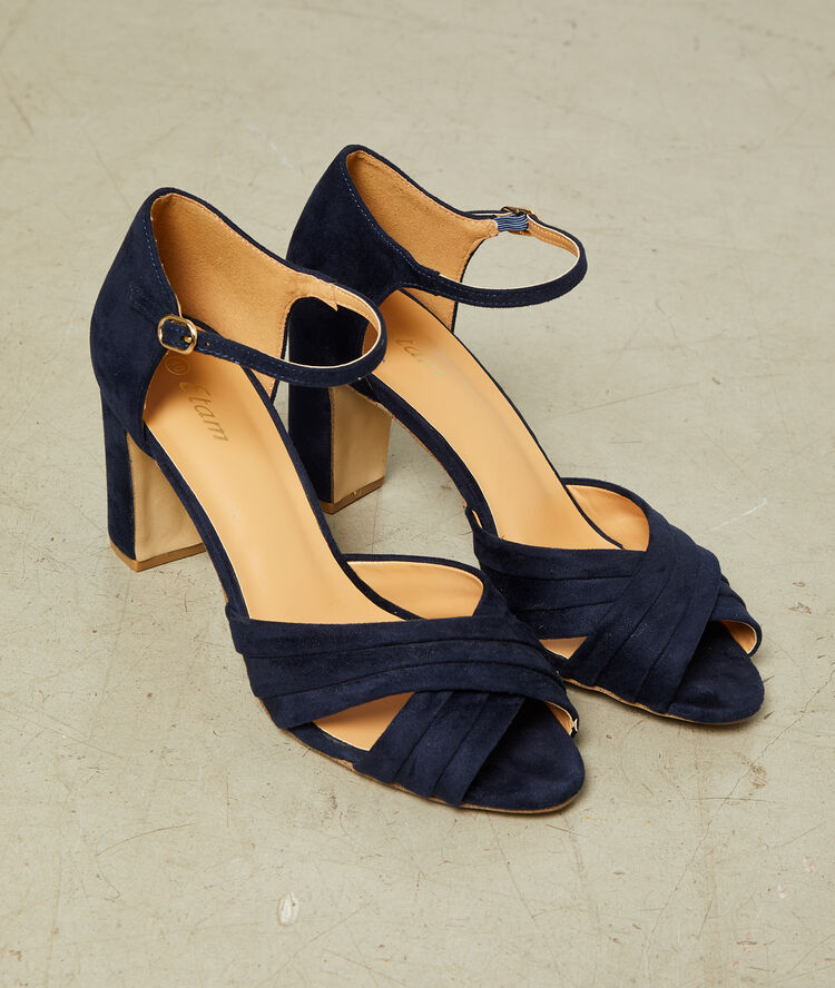 Sandales à talons effet daim marine.