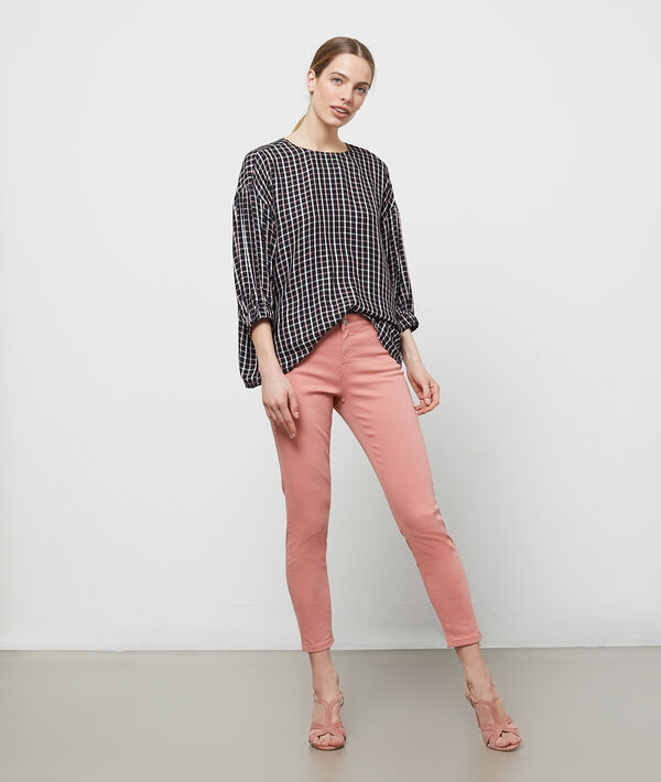 Pantalon slim court en coton bois de rose.