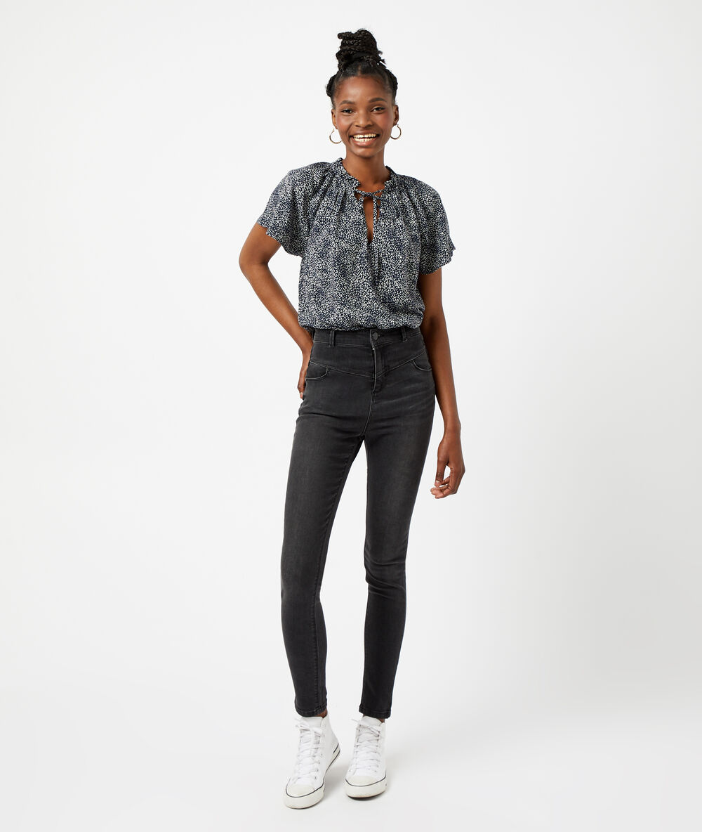Blouse imprimée à nouer marine.
