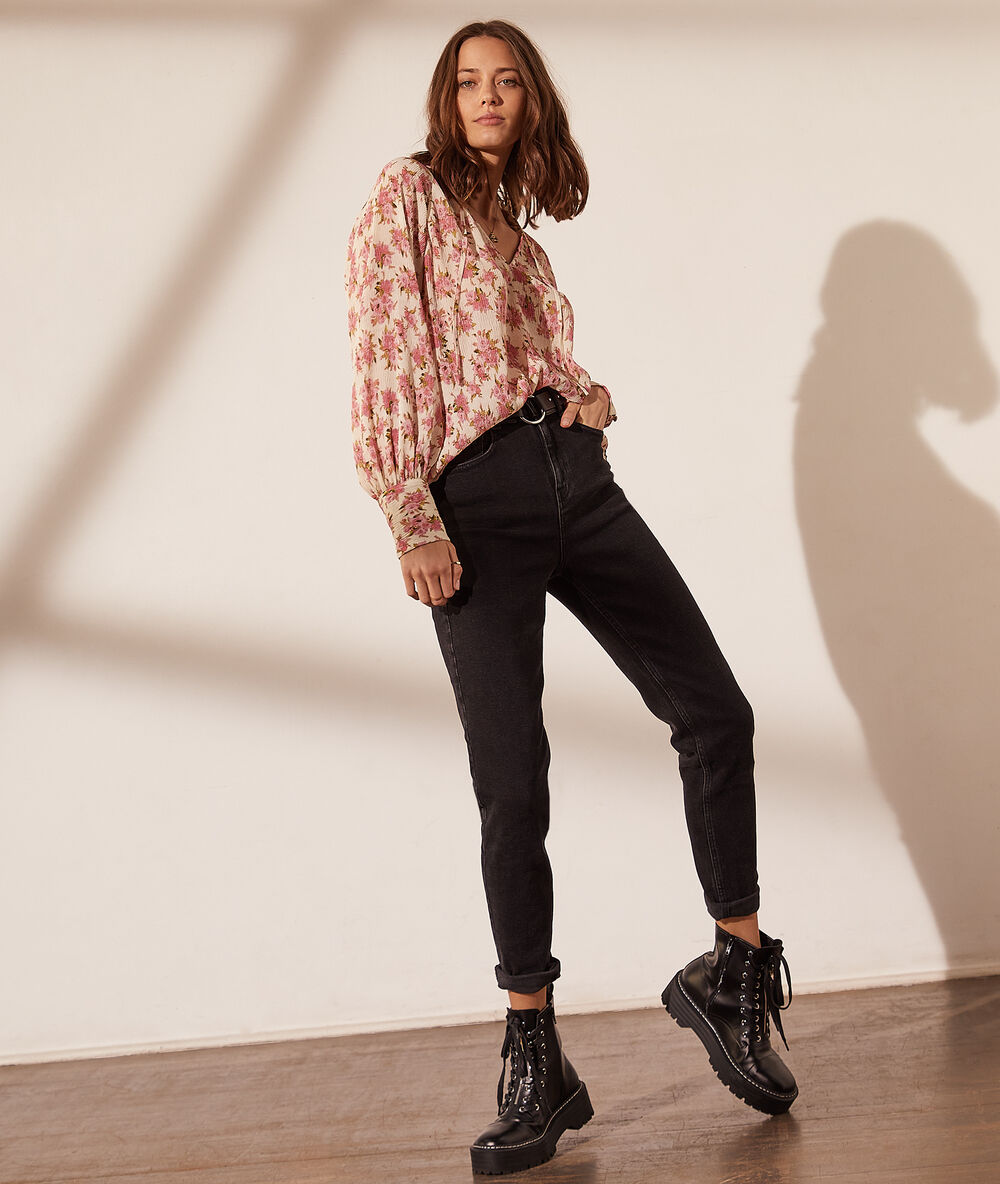 Blouse imprimé fleuri ecru.