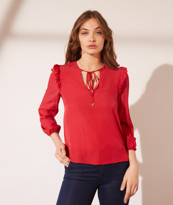 Blouse jacquard satinée à volants 2 en 1 - brassière intégrée Blouse jacquard satinée à volants 2 en 1 - brassière intégrée