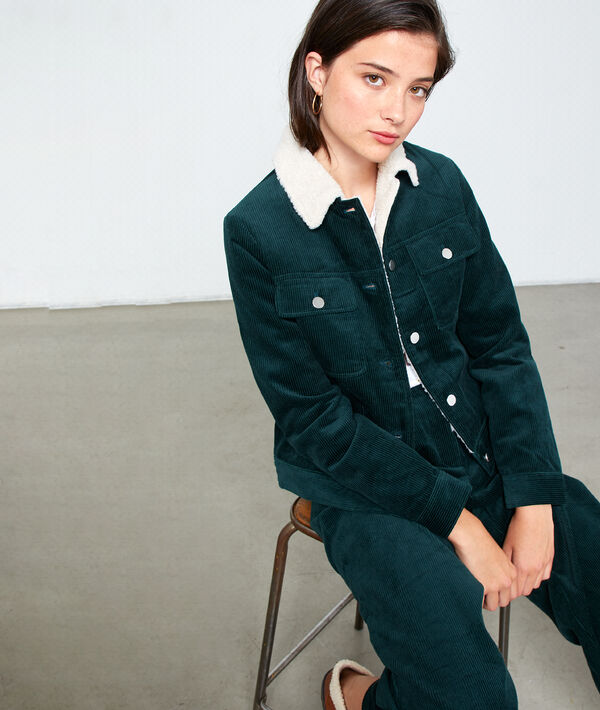 Blouson en velours côtelé forêt.