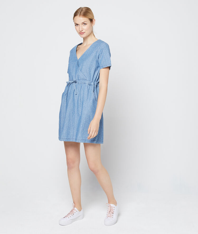 Robe cache-coeur à pois bleach.