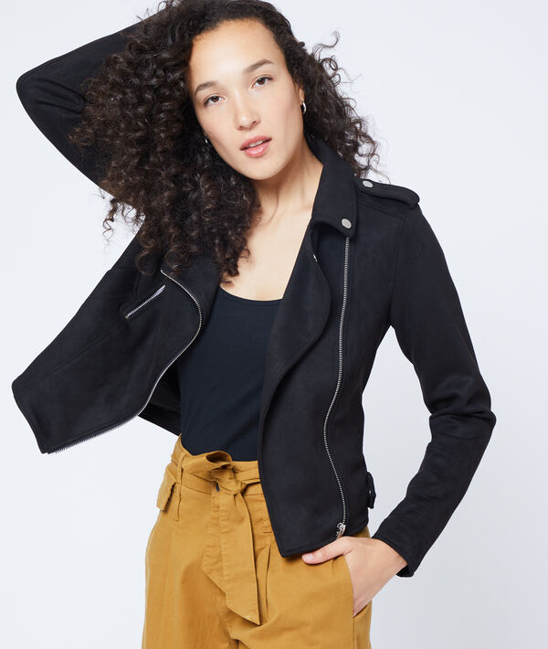 Veste de biker effet daim noir.