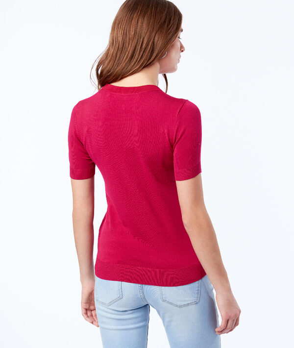 T-shirt en maille fine fuchsia.