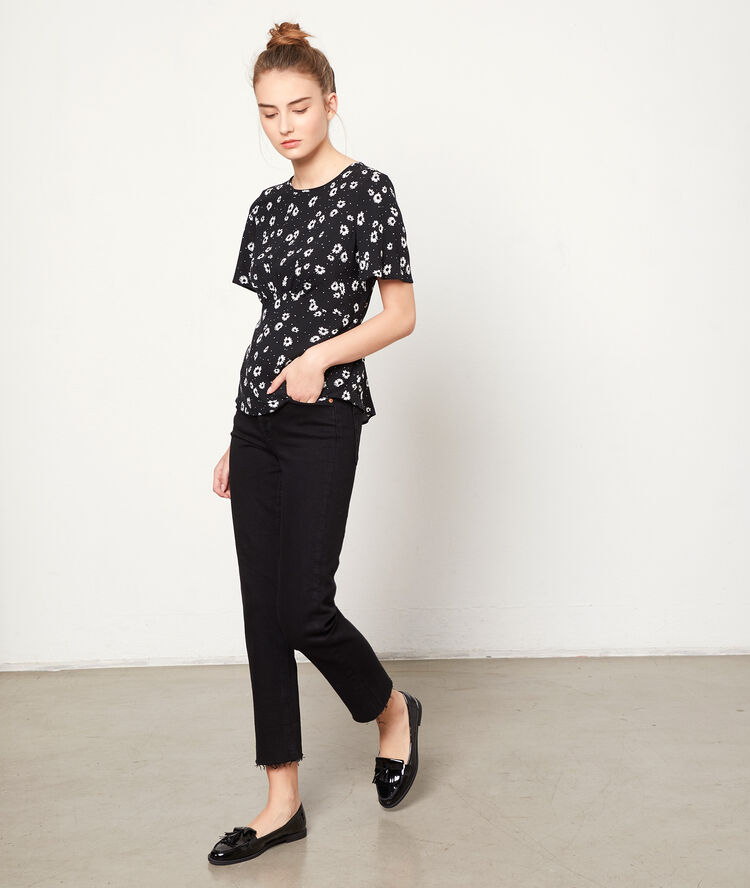 Blouse imprimé fleuri noir.