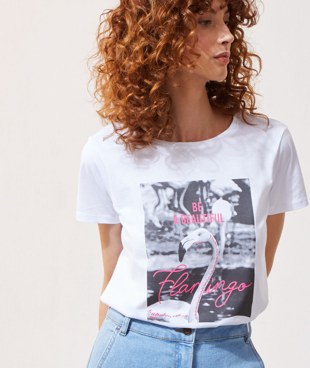 T-shirt "be a beautiful flamingo" blanc.