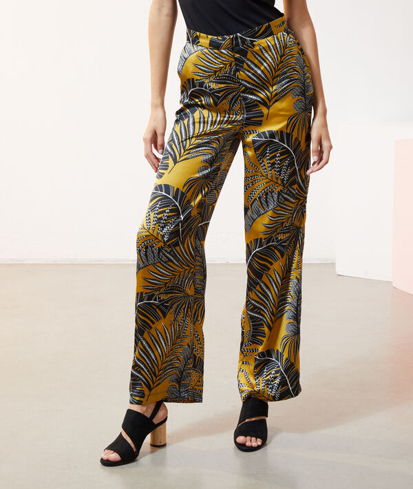 Pantalon satiné imprimé feuillage Pantalon satiné imprimé feuillage