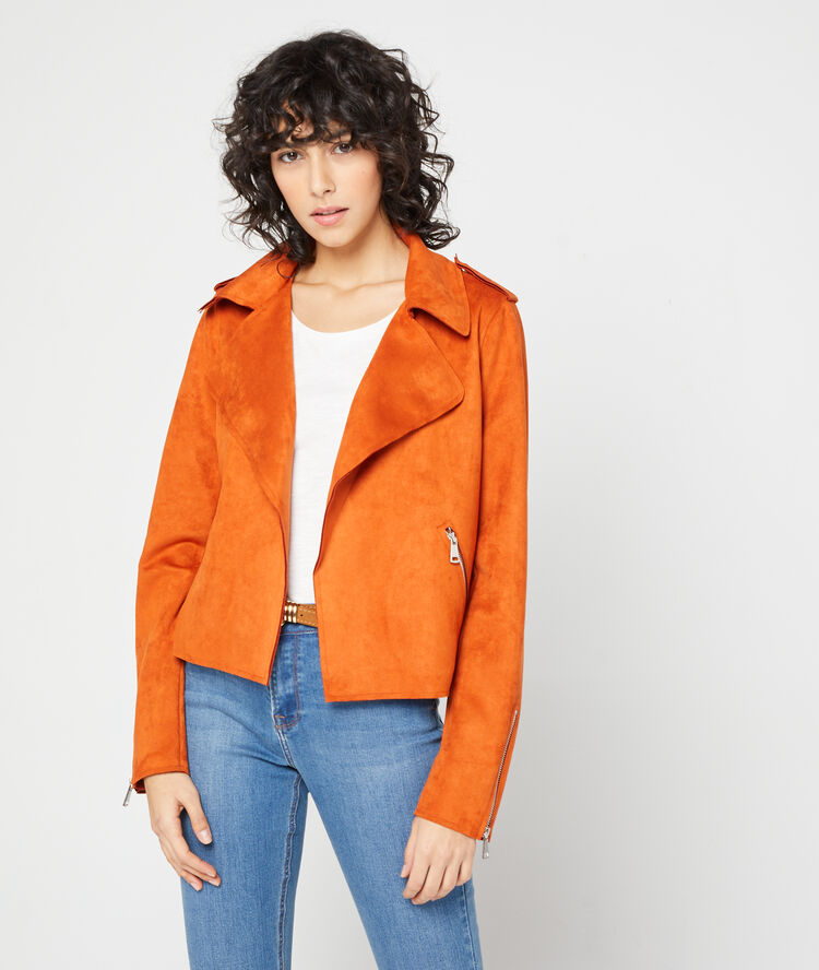 Veste de biker effet daim tangerine.