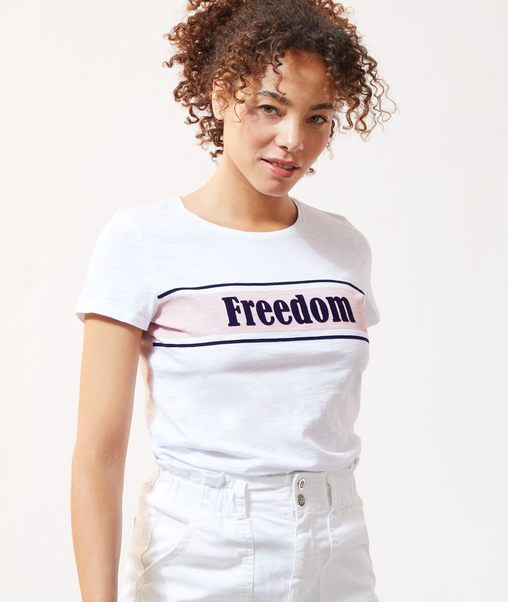 T-shirt sérigraphie "freedom" blanc.