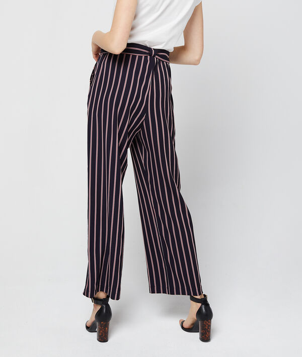 Pantalon large ceinturé à rayures Pantalon large ceinturé à rayures