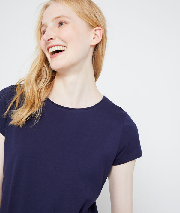 T-shirt col rond en coton marine.