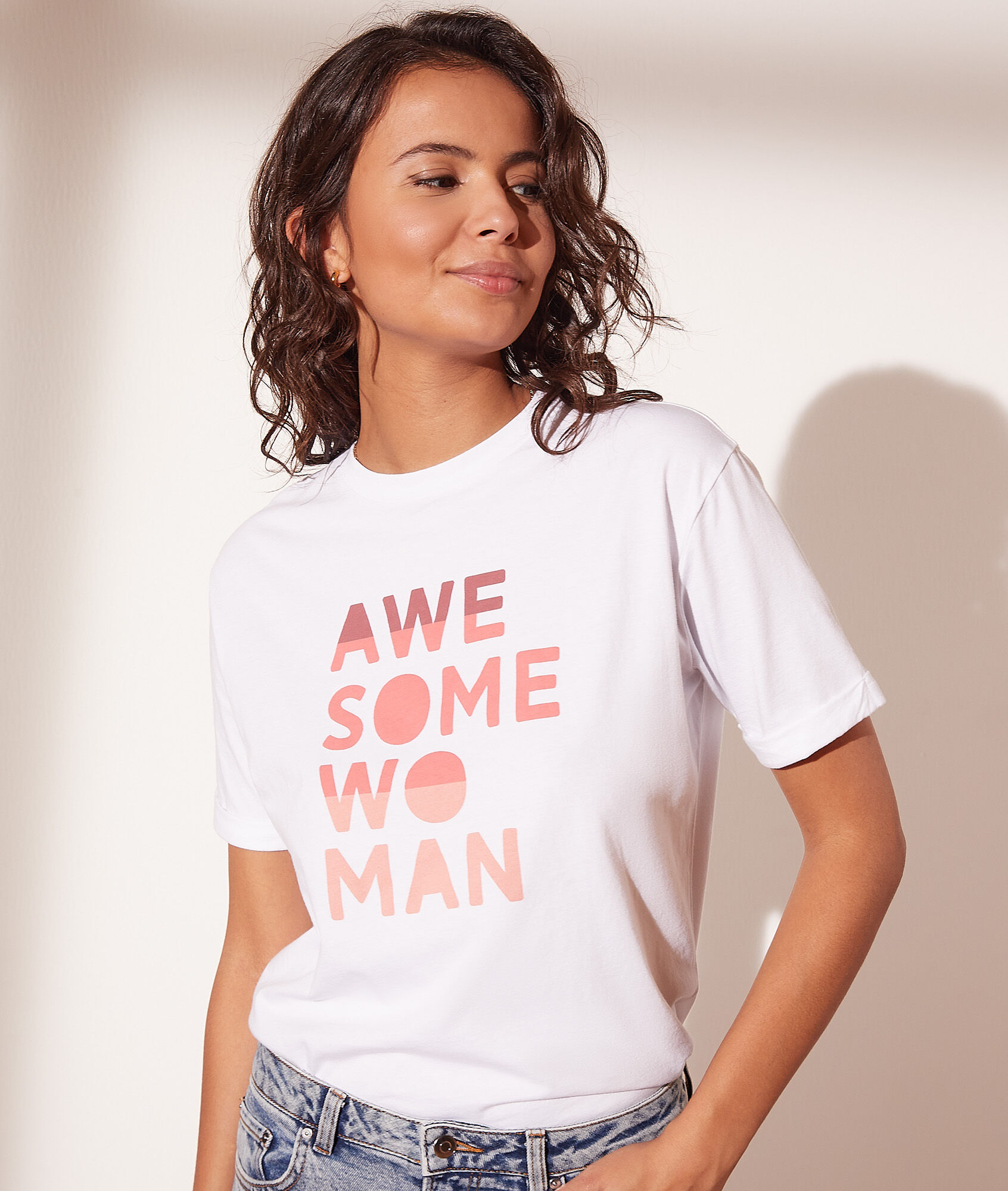 T-shirt 'awesome woman' - Awesome - XS - Blanc - Femme - Etam