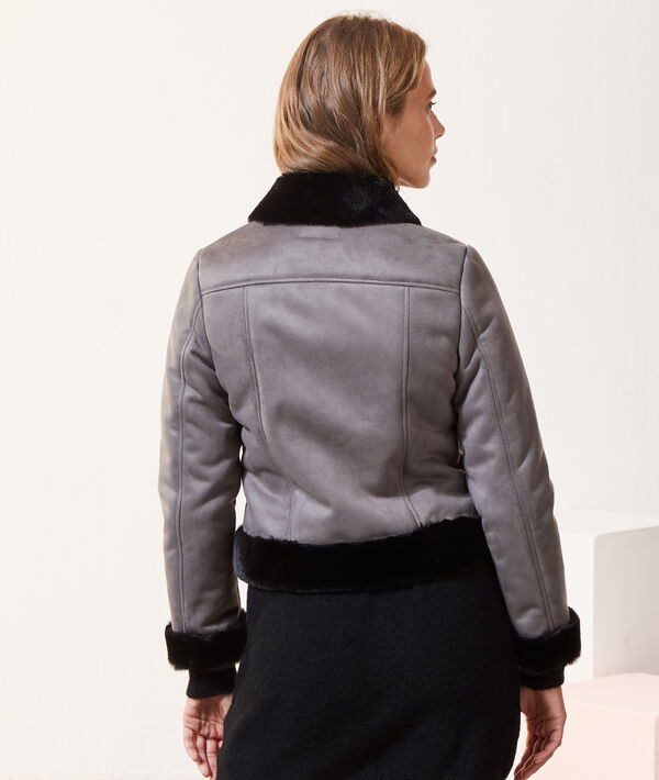 Manteau biker, fausse fourrure Manteau biker, fausse fourrure