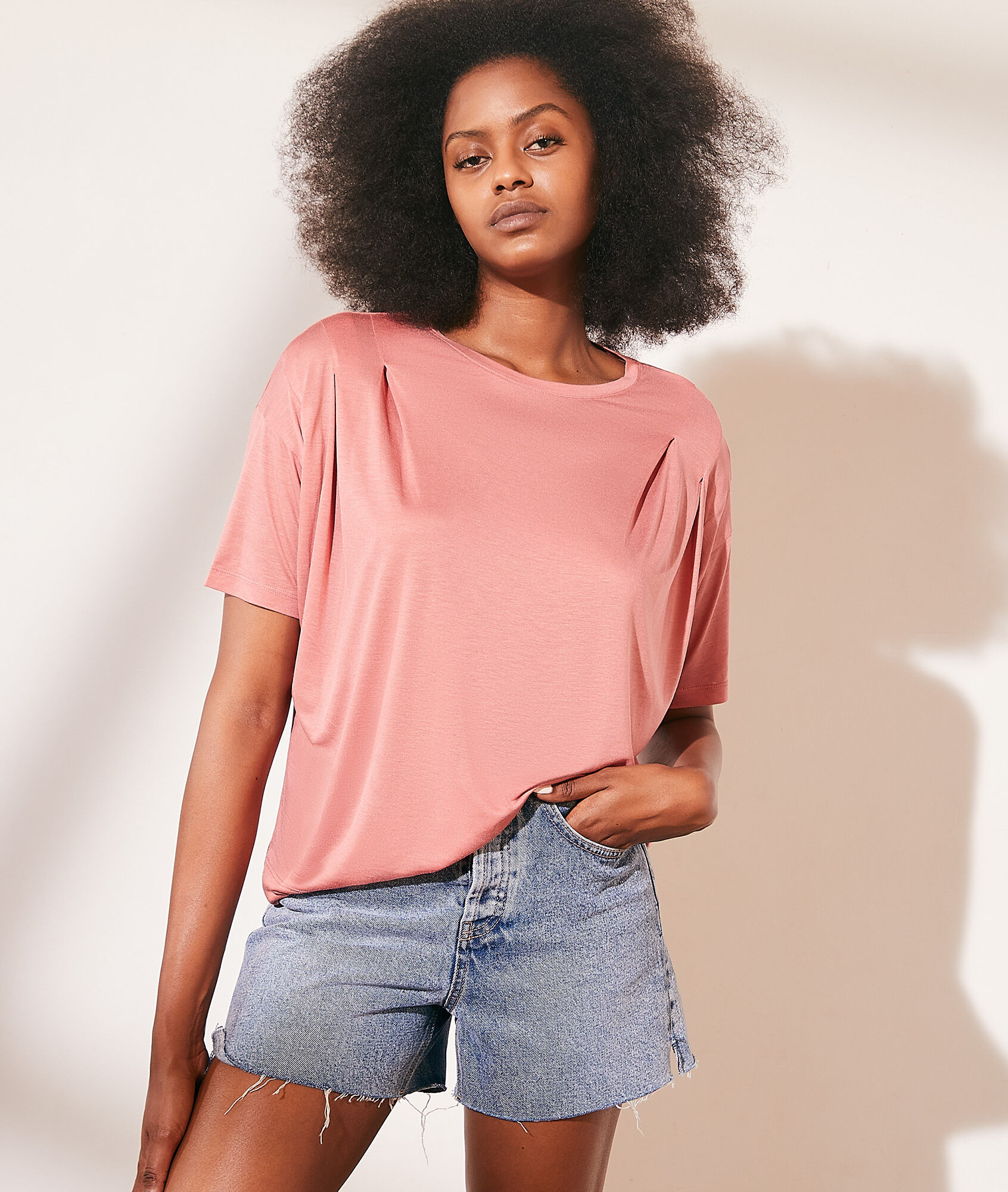 T-shirt col rond - Louna - XS - Rose - Femme - Etam