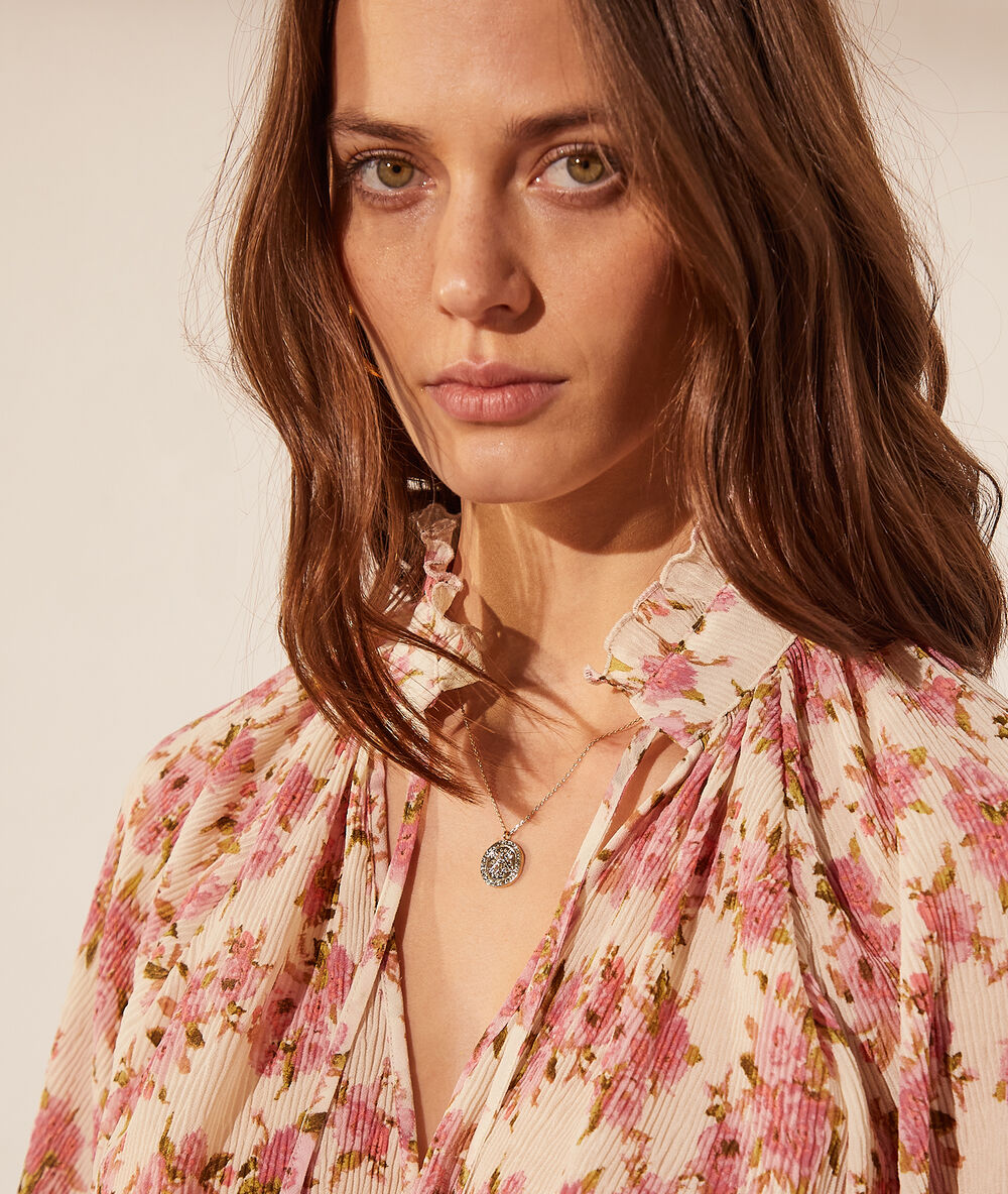Blouse imprimé fleuri ecru.