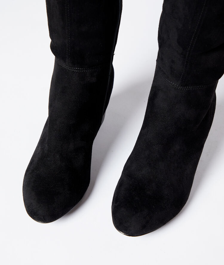 Cuissardes à talons effet daim noir.