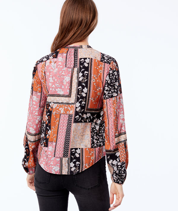 Blouse col noué à patchwork floral Blouse col noué à patchwork floral
