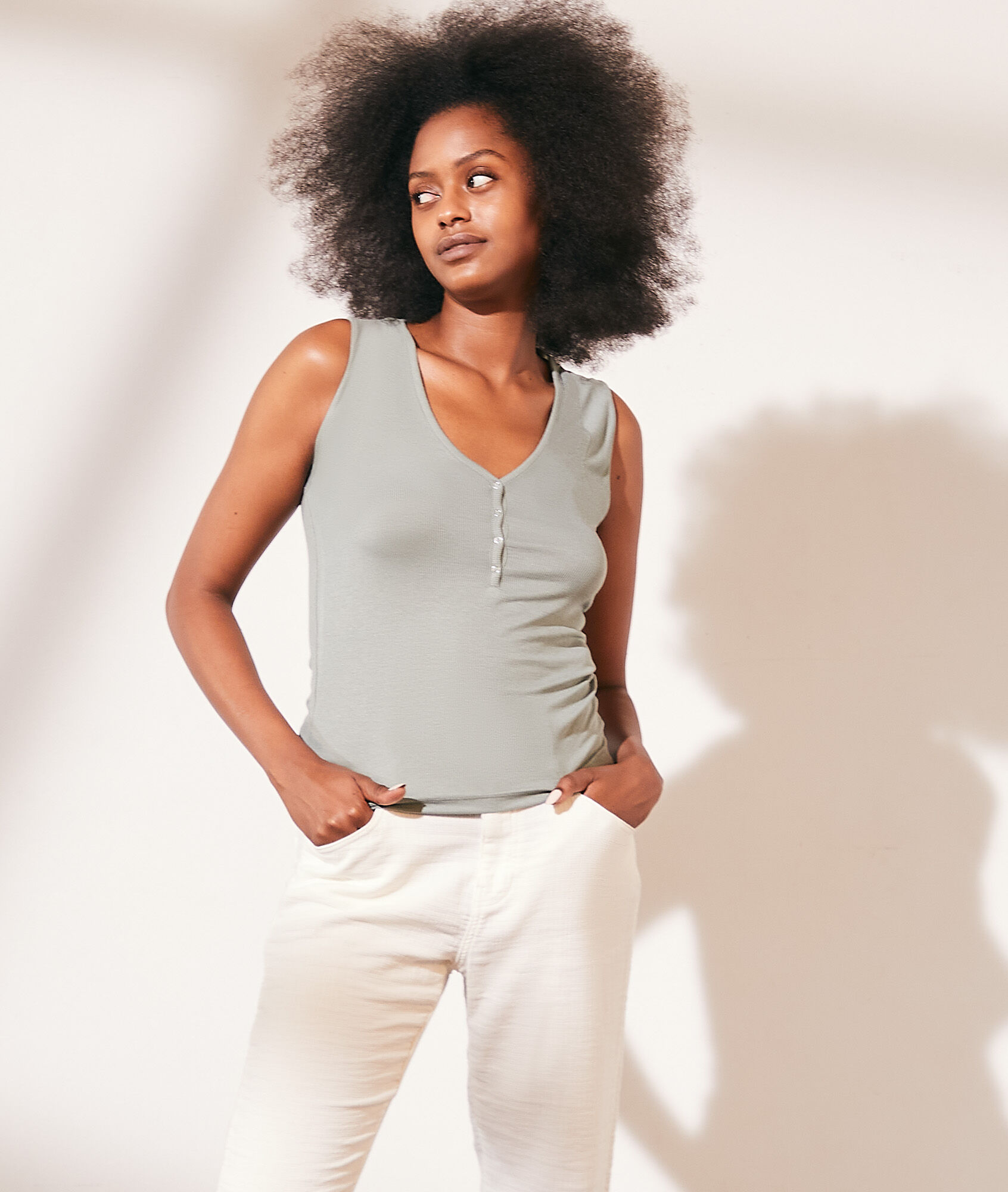 Débardeur avec boutons à pression - Zelie - XS - Vert - Femme - Etam