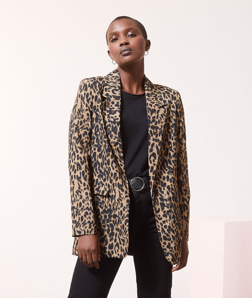 Veste de tailleur imprimé léopard noir.