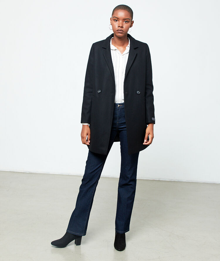 Manteau masculin en laine mélangée noir.