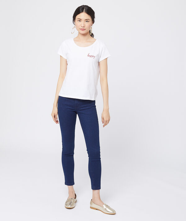 T-shirt en coton "happy" blanc.