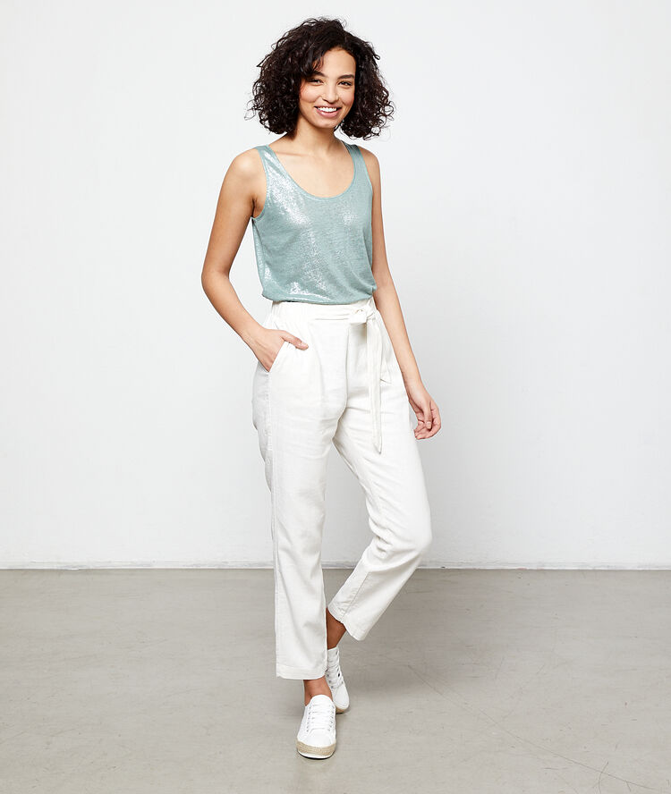 Pantalon carotte à nouer ecru.