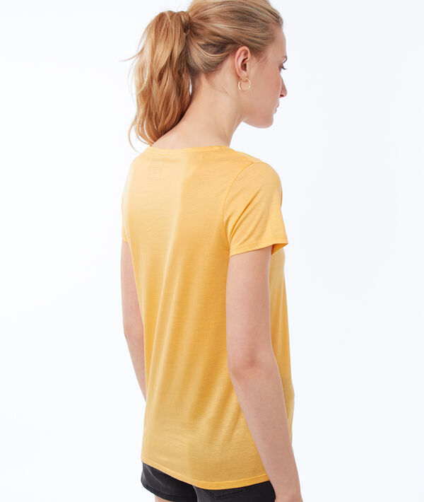 T-shirt uni col v jaune mimosa.