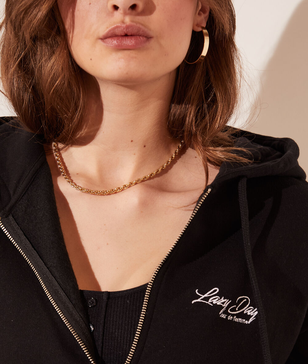 Sweat zippé à capuche "lazy day" noir.