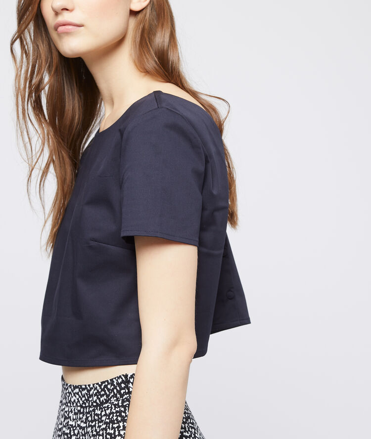 Crop top dos boutonné marine.