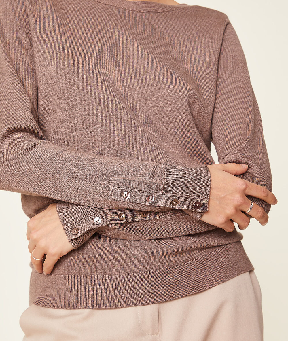 Pull col bateau en maille éco-responsable camel.