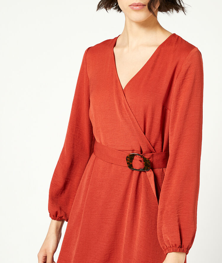 Robe cache-coeur ceinturée brique.