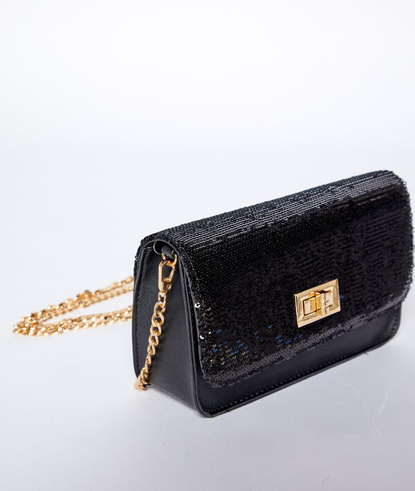 Sac besace brillant noir.