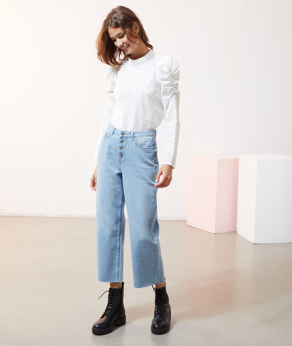 Blouse broderie anglaise, manches gigot ecru.