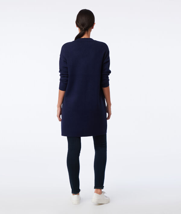 Gilet long à col tailleur marine.