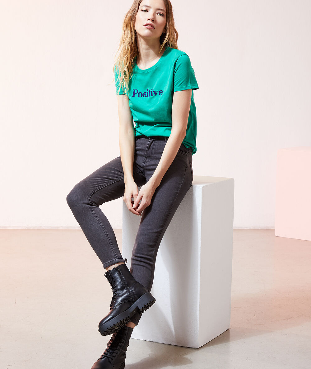 T-shirt "positive" vert paon.