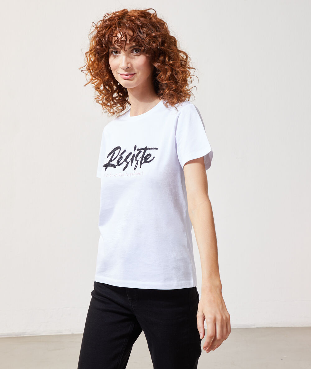 T-shirt "résiste prouve que tu existes" blanc.