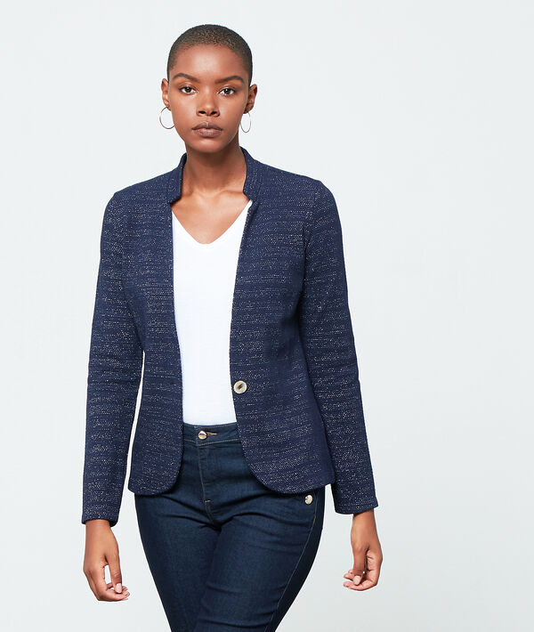 Veste détails fils métallisés marine.