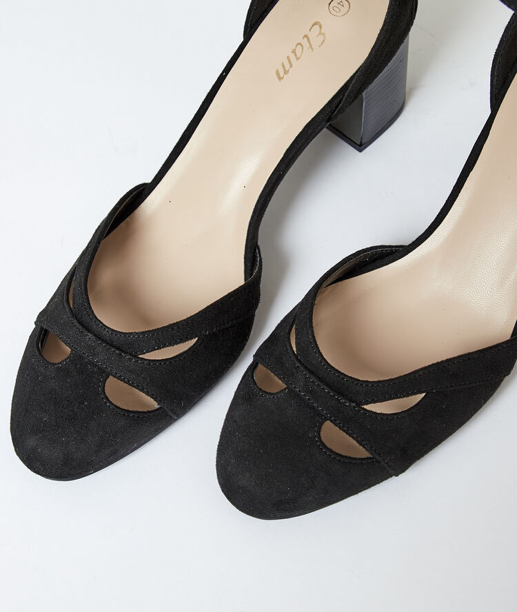 Sandales à talons effet daim noir.