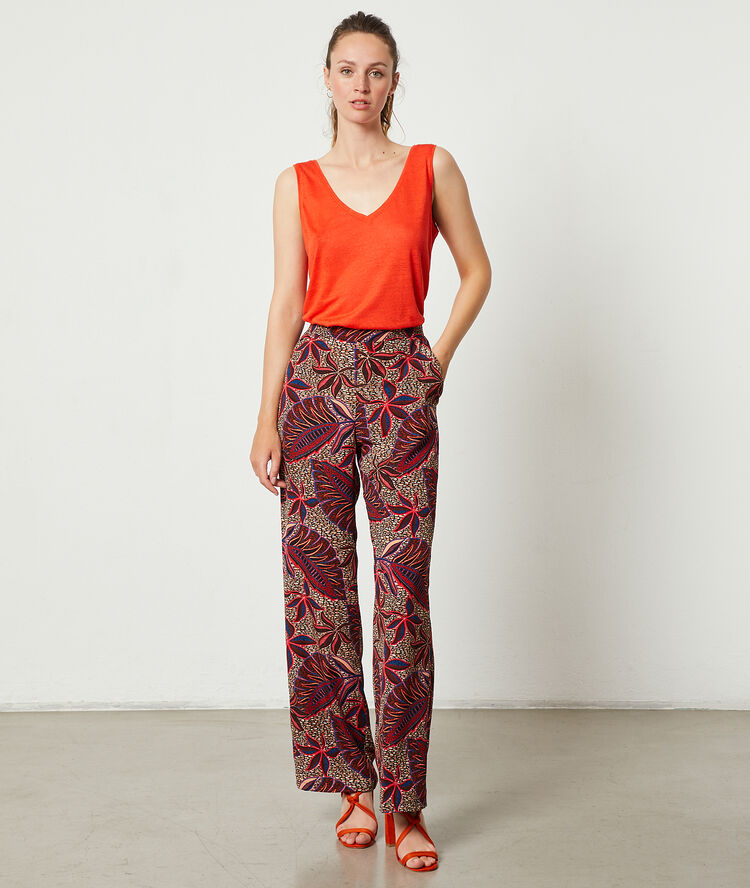 Pantalon large imprimé feuillage savane.