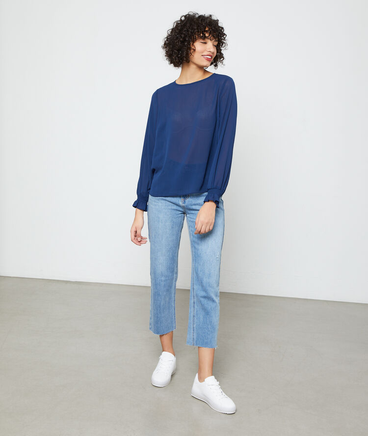 Blouse boutonnée au dos marine.