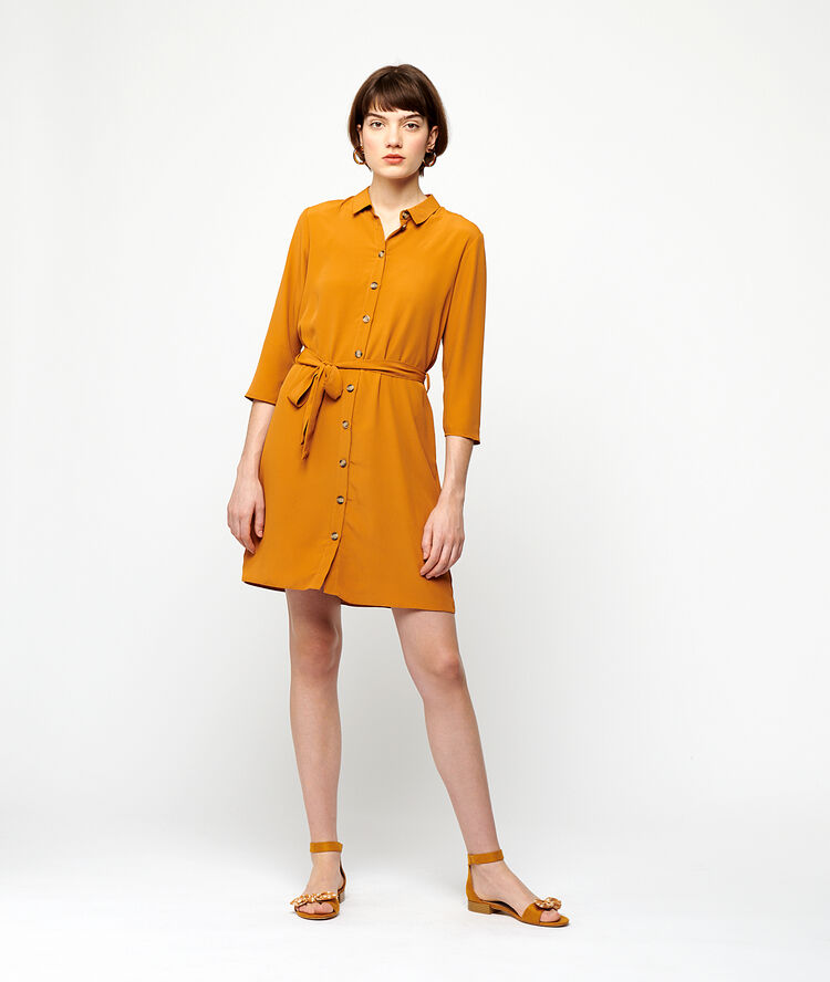 Robe chemise à nouer savane.