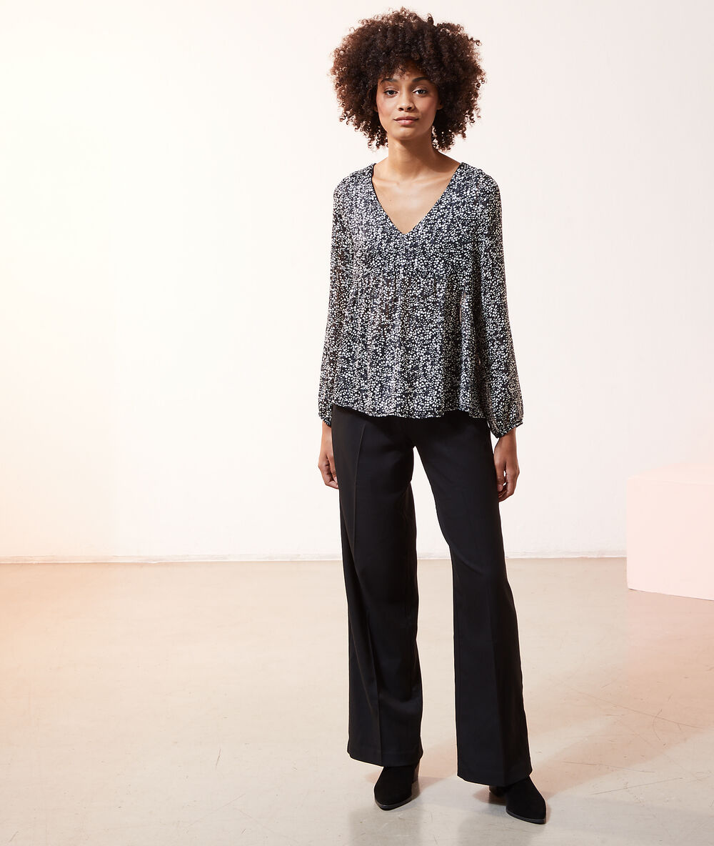 Blouse fluide imprimé 2 en 1 - brassière intégrée noir.