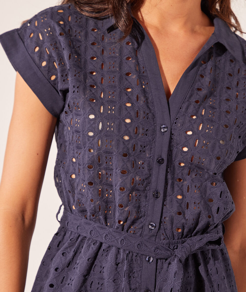Combishort broderie anglaise marine.